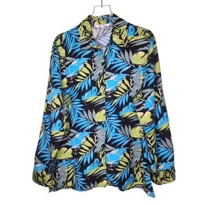 Nygard Collection Linen Blend Shirt Black Multi Coastal Beach Long Sleeve 18‎